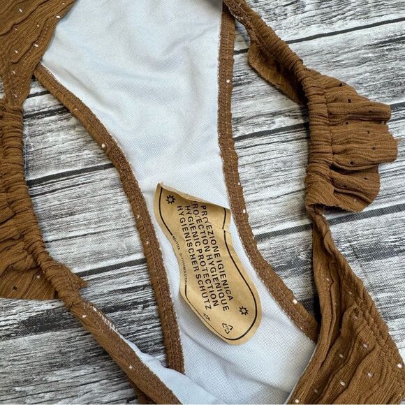 Unbranded Women's Cheeky Ruffle Bikini Bottoms Cognac Brown L LG Large Textured - Picture 6 of 8